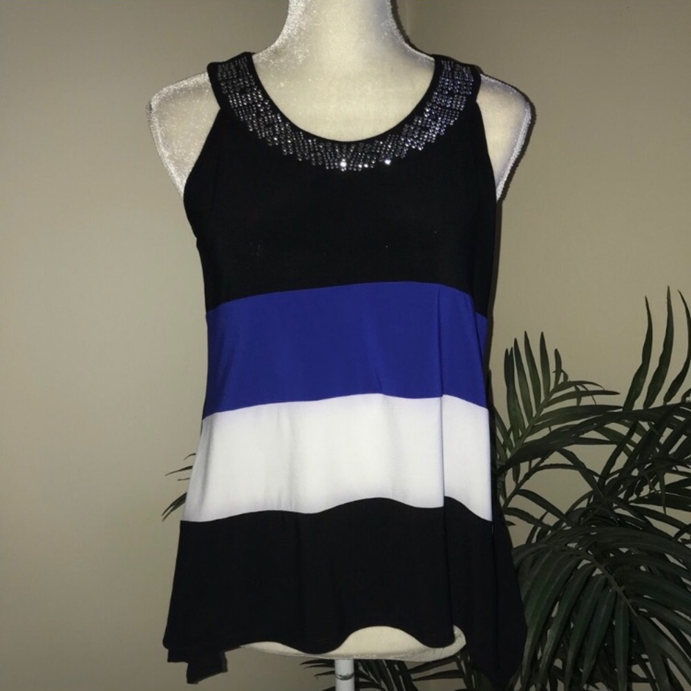 NWT Dressbarn Silver Stud Color Block Top PM